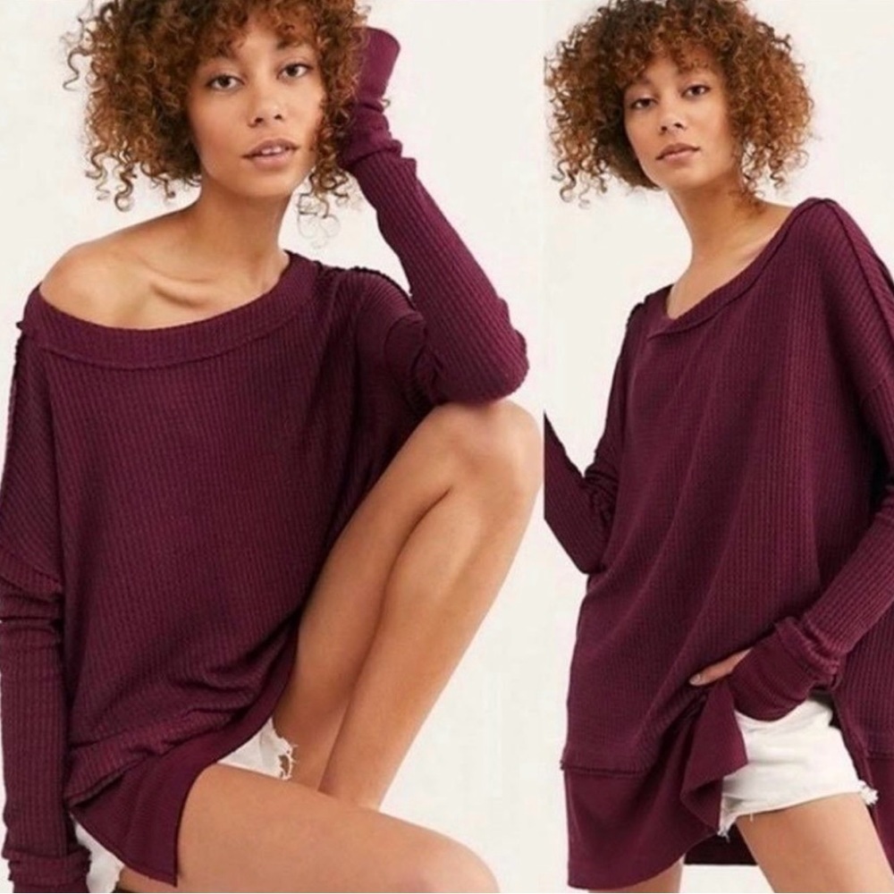 Free People Dusty Rose Waffle Knit Top - Size Large